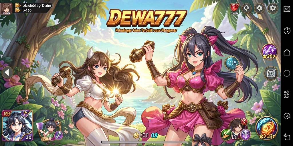 Tampilan gameplay <strong>DEWA777</strong> dengan aksi karakter anime yang mendebarkan.
