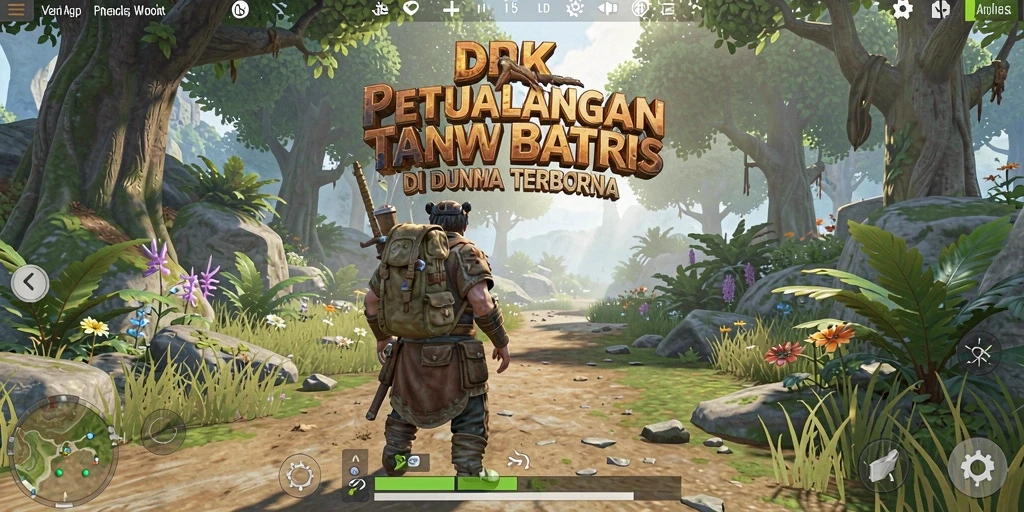 Screenshot gameplay DKK dengan pemandangan alam yang menakjubkan.