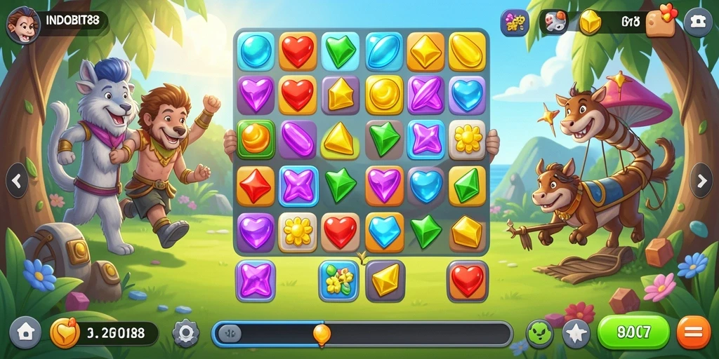 Tampilan gameplay menarik dalam game Match-3 INDOBIT88.
