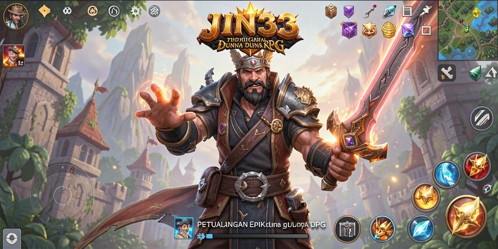 Tangkapan layar menunjukkan pertarungan epik dalam dunia RPG JIN33.