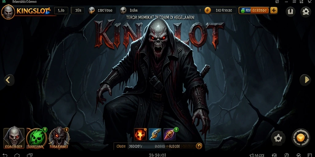 Screenshot gameplay KINGSLOT dengan suasana Horror yang mendebarkan.