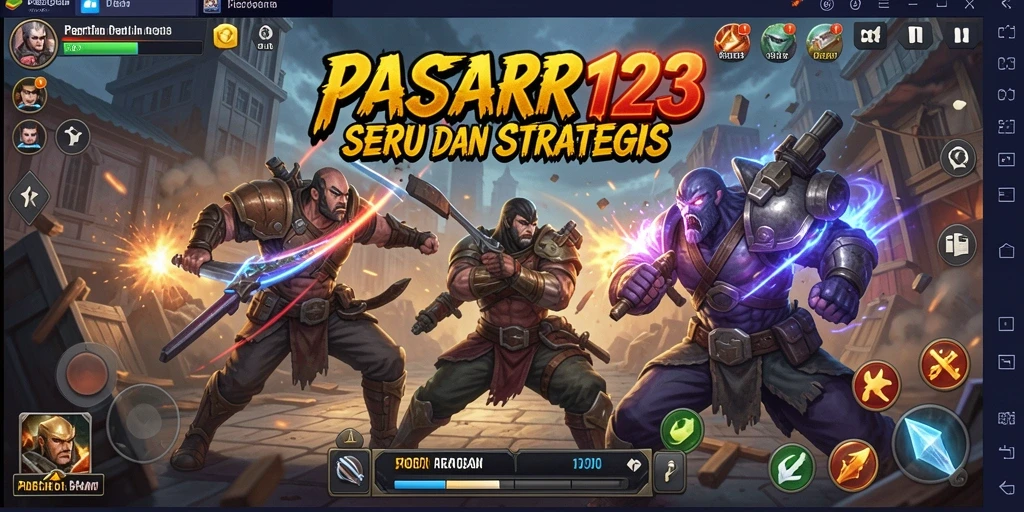 Tampilan pertarungan seru antara karakter di PASAR123.
