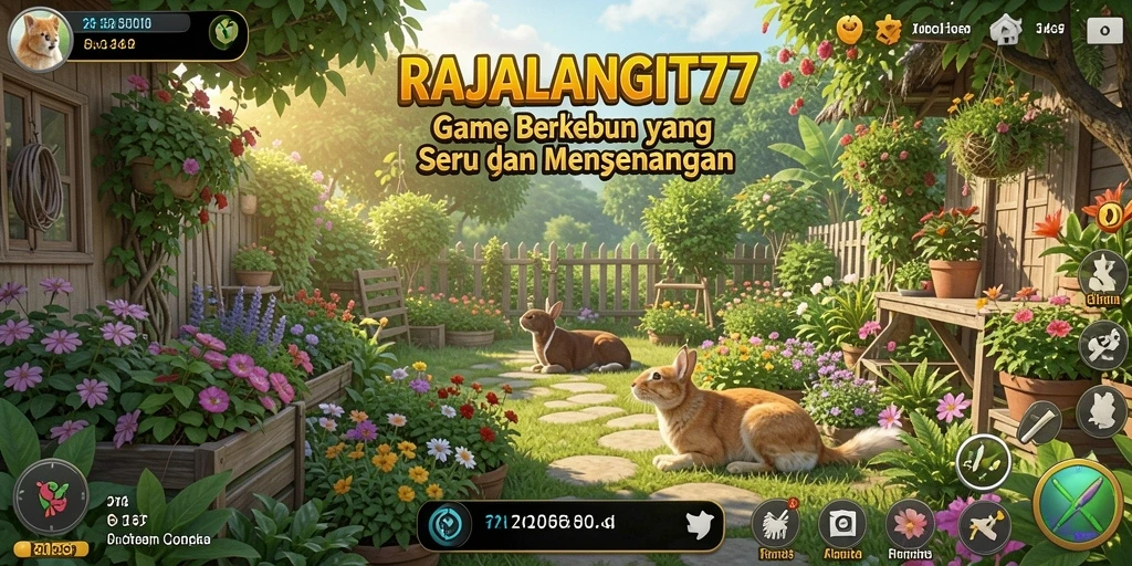 Screenshot gameplay RAJALANGIT77 yang menunjukkan kebun yang indah dan subur.