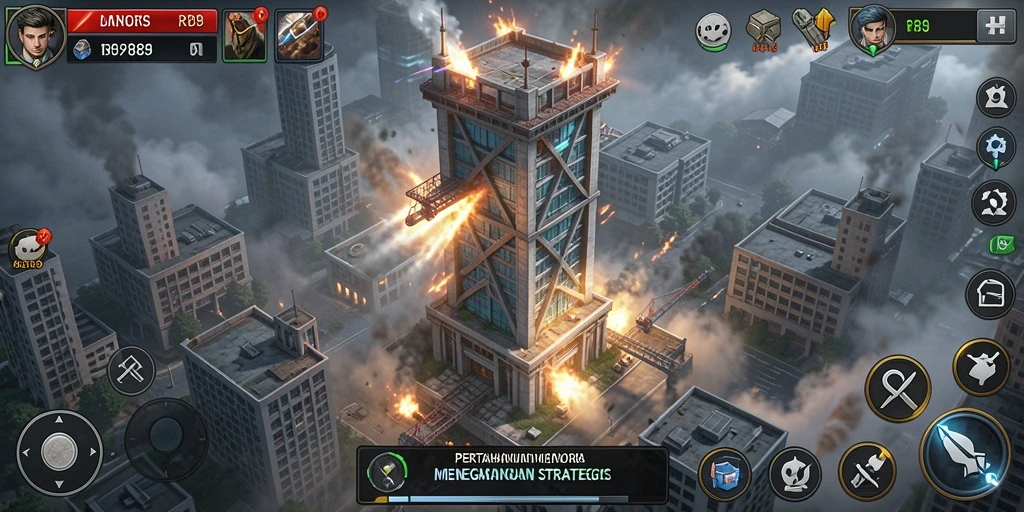Screenshot gameplay RR89 menampilkan pertahanan menara yang strategis dan menegangkan.