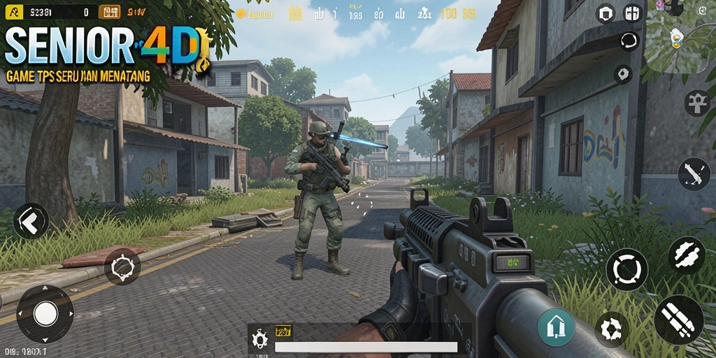 Tampilan gameplay <strong>SENIOR4D</strong> yang menegangkan dengan aksi tembak-menembak.
