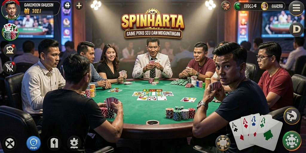 Tampilan permainan poker yang menarik dan interaktif di SPINHARTA.