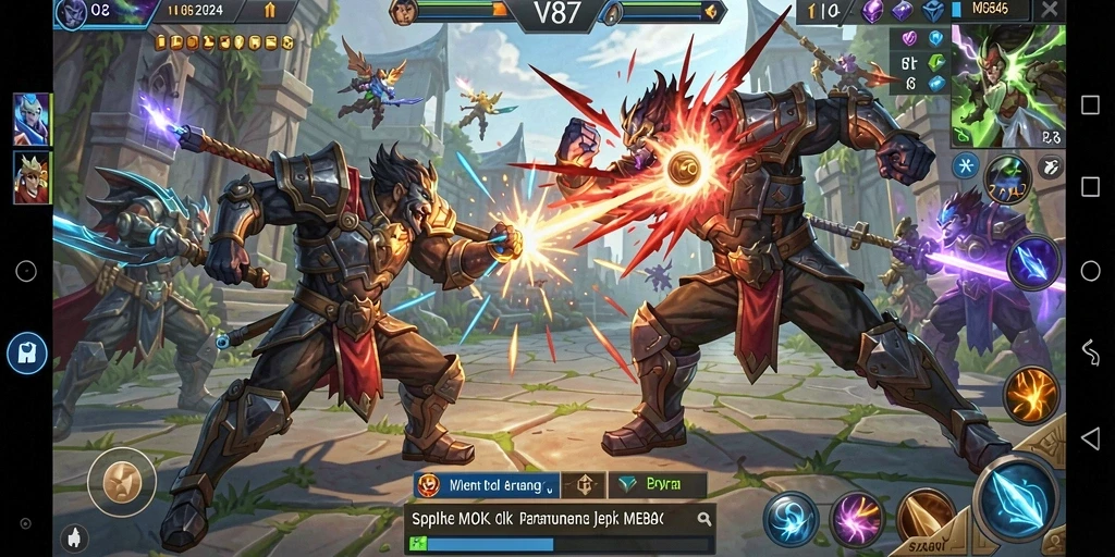 Tampilan menarik dari gameplay seru di V87 MOBA.